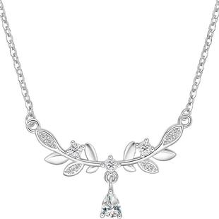 周六福橄榄枝项链S925银吊坠设计感甜美新年礼物送女友