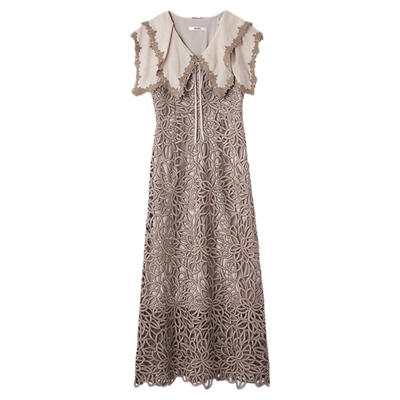 SNIDEL2025秋冬新品优雅荷叶领蕾丝钩花镂空刺绣连衣裙SWFO254134