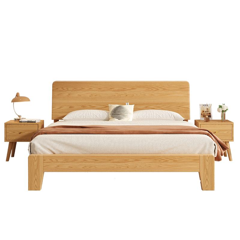 政府补贴床实木床现代简约原木色单人床1.8m主卧红橡木床双人床架