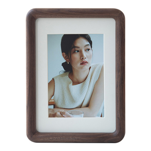 时几初黑胡桃实木相框摆台照片定制6寸7 8木质高级感圆角玻璃方框