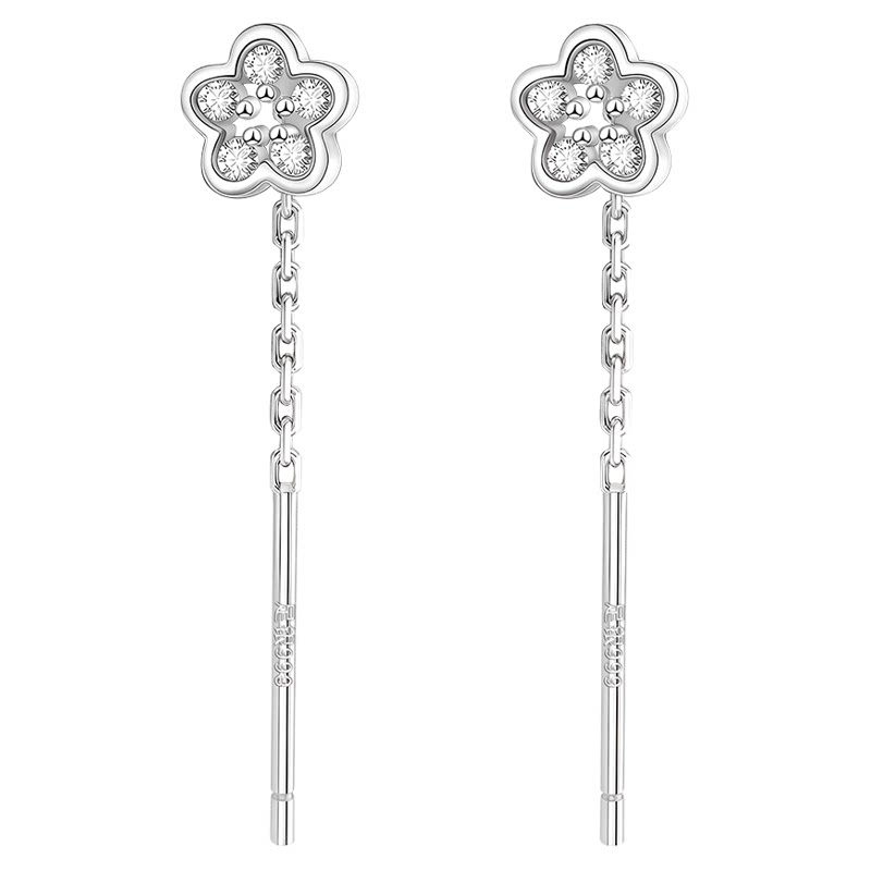 莱尼尔999纯银闪钻小花花流苏耳线小众轻奢高级感耳钉女耳饰耳环