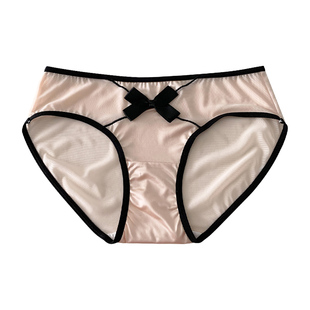 温声细语  性感蝴蝶结内裤女夏季薄款纯欲少女加长裆透明三角裤
