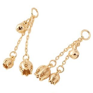 14K包金双花苞铃铛流苏挂件手工diy手链铃兰花银色吊饰滴溜材料