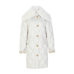 lefame拉飞姆冬季大领微茧型米白色长款羽绒服高级感女修身显瘦