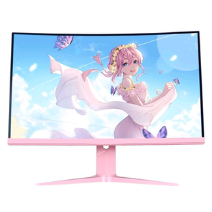 aoc粉色显示器白色27寸2K曲面电竞显示屏游戏主播直面电脑屏定制
