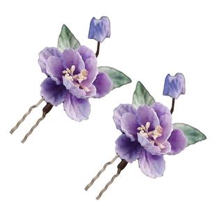 复古仿绒花头饰紫色绢花发簪唐风汉服点缀小发钗旗袍写真古风饰品