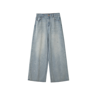 时然大码女装泼墨牛仔裤