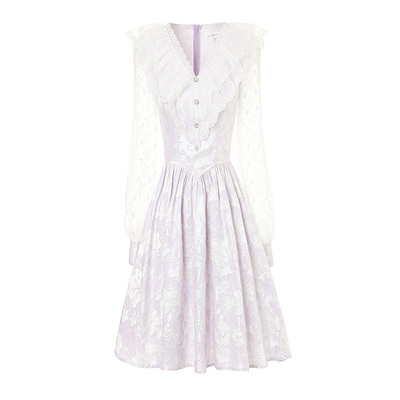 新款法式提花花儿开了连衣裙