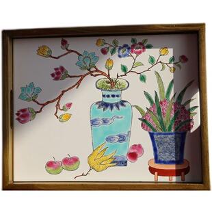 吉祥高两河手绘陶瓷茶盘托盘木质中古风轻奢高档长方形实木高级感