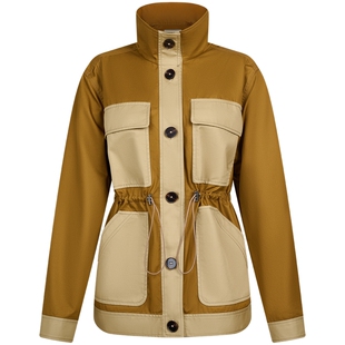 宝姿PORTSPURE女装春秋收腰口袋恩风美拉德拼接工装夹克外套