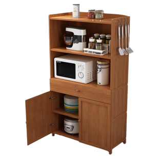 厨房收纳柜带门烤箱架微波炉置物柜实木柜子储物柜多层橱柜餐边柜