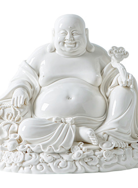 陶瓷弥勒佛摆件大肚佛像开心笑佛招财家居客厅门店摆设装饰品手工