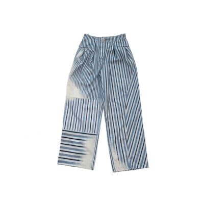 不规则条纹宽松阔腿长裤直筒裤女
