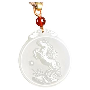 和田玉生肖马吊坠男新疆羊脂白玉马上有钱玉坠项链女玉石玉佩玉牌