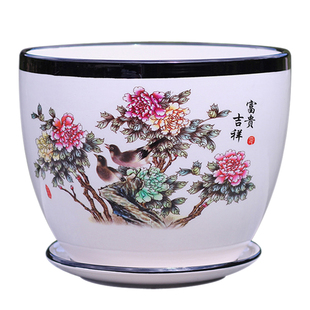 中国风花盆陶瓷带托盘 特大号个性绿植创意室内阳台多肉植物盆栽