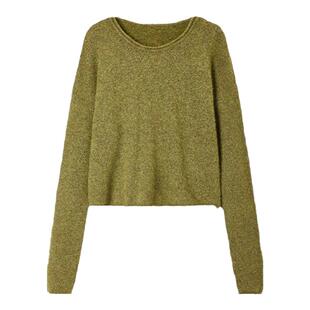 TKY SHOP圆领短款针织衫女2025冬季新款简约优雅气质复古绿毛衣