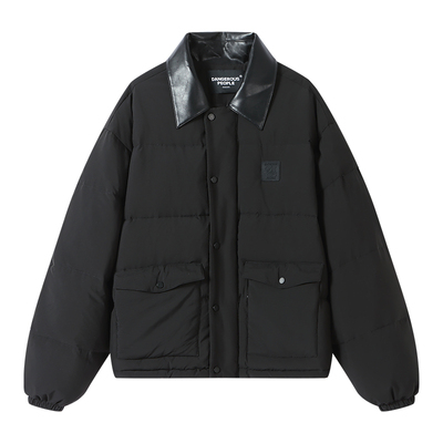 薛之谦dsp拼接PU翻领羽绒服