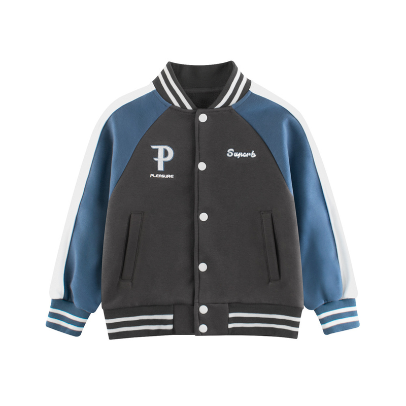 秋冬加绒卫衣中大童棒球服外套男