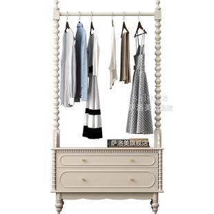 奶油风实木挂衣架落地美式法式卧室衣服衣帽架床头柜一体2026新款