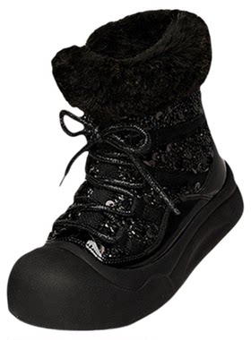 斯纳菲女童雪地靴加绒加厚银防滑