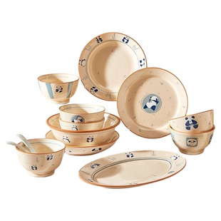 中式熊猫碗碟餐具套装家用2025新款一人食陶瓷碗盘筷乔迁新居碗具