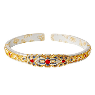 宫里上新银手镯女999纯银古法珐琅开口足银镯子妈妈款生日礼物