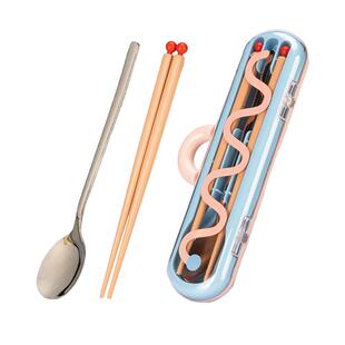 摩登主妇餐具套装一人用便携餐具收纳盒筷子勺子小学生个人专用盒