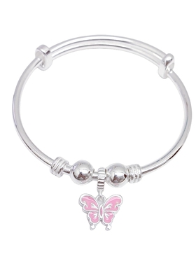 足银999粉色蝴蝶银手镯女