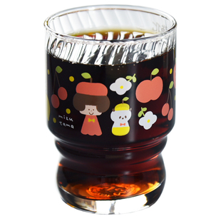 Aderia玻璃杯mizutama日本石冢硝子进口可爱卡通插画高脚儿童水杯