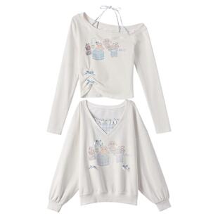 森女部落白色甜美可爱设计感小众卫衣女小个子上衣2026年春季外套