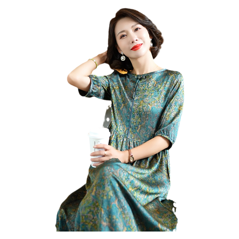 迪芬·璐嘉气质优雅真丝连衣裙女