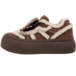 TTKJ毛毛板鞋女鞋冬季新款厚底棕色雪地靴丑萌大头超好看加绒鞋子