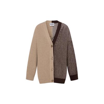 【礼物】Moschino Jeans女士羊毛混纺V领巴恩风针织开衫