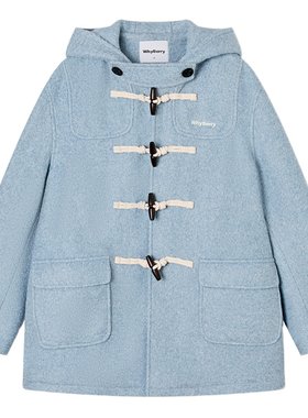 WhyBerry 24AW“泡芙学院”蓝色牛角扣大衣秋冬复古加厚毛呢外套
