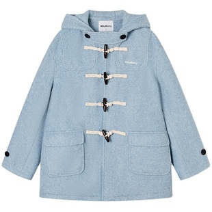 WhyBerry 24AW“泡芙学院”蓝色牛角扣大衣秋冬复古加厚毛呢外套