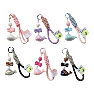 亚克力实色炫彩可爱小鲸鱼海豚镀uv挂件编制布绳钥匙扣书包挂饰绳