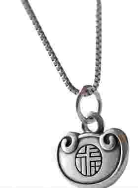 锁骨链长命锁one925银吊坠通用