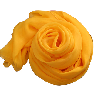 姜黄色100%桑蚕丝丝巾长款真丝围巾女春秋冬夏季百搭薄款披肩纱巾