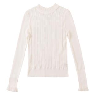 2024秋冬新款针织衫白色半高领精纺羊毛蕾丝内搭打底衫薄款洋气织