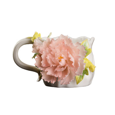 非遗手捏花陶瓷杯牡丹咖啡杯送礼