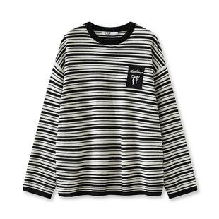 LILY冬新款女装学院风撞色细条纹百搭通勤圆领毛衣针织衫女款