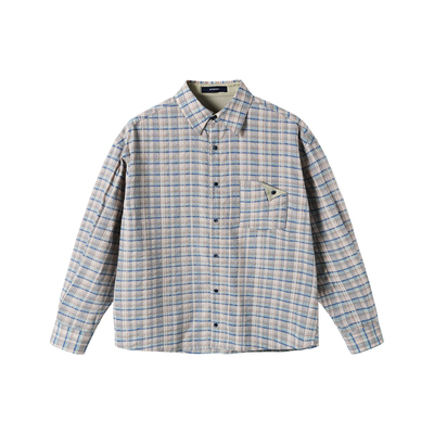 NYHSUGOO/南乙100%棉6色混纺面料撞色格子拼接衬衫25189男士春夏