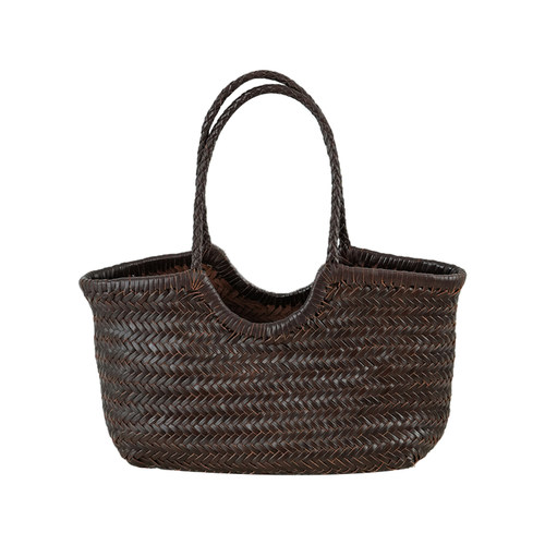 手工牛皮dragon编织包法式小众沙滩包菜篮子包头层真皮度假托特包