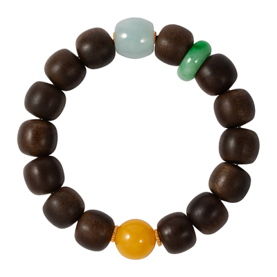 LEFTGO左戈加里曼丹沉香老型珠手串中性款S925银镀18k金蜜蜡手链