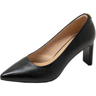 康莉高跟鞋女春秋新款粗跟尖头真皮单鞋软底舒适职业工作鞋女鞋子