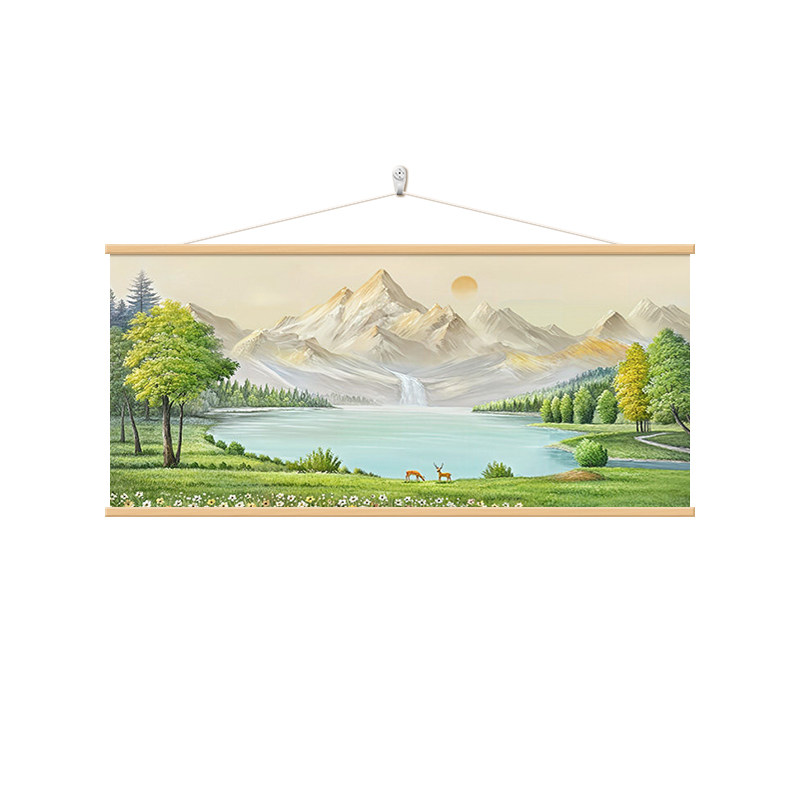 日照金山客厅挂画山水画流水生财