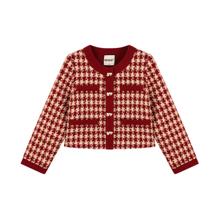 Amybaby女童套装冬季2025新款时髦撞色小香风外套千鸟格背心裙