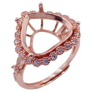 个性简约满钻款戒托S925纯银镀18k金戒指空托爱心形12和13mm饰品