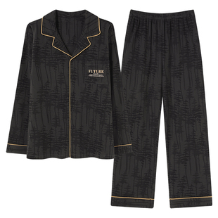 男青少年开衫睡衣春秋款纯棉长袖长裤秋季男士宽松翻领家居服套装