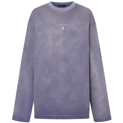 MOCO摇滚风宽松落肩棉麻长袖T恤